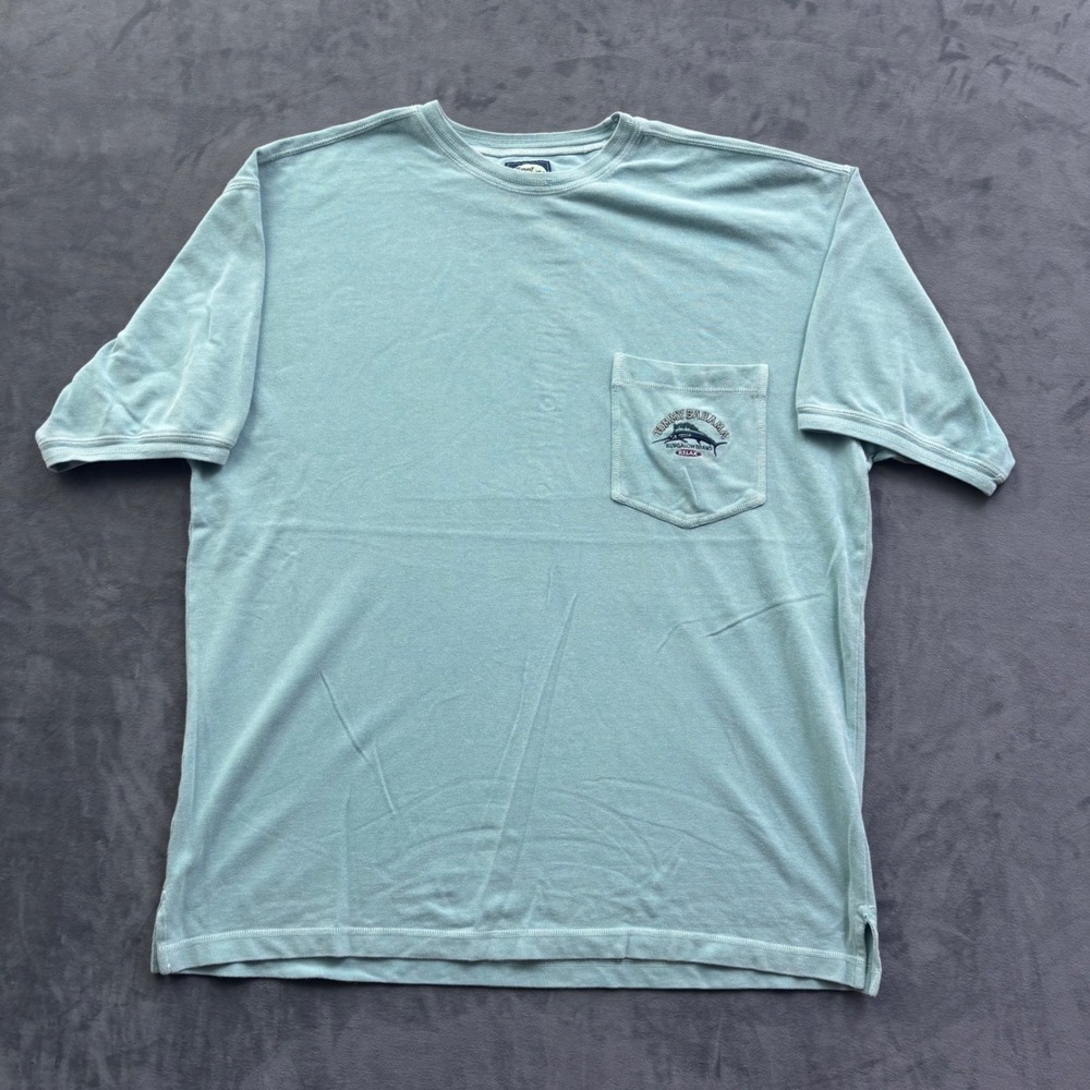 Tommy Bahama Relax Mens L Green Cotton Pocket T-Shirt Bungalow Brand Marlin Logo